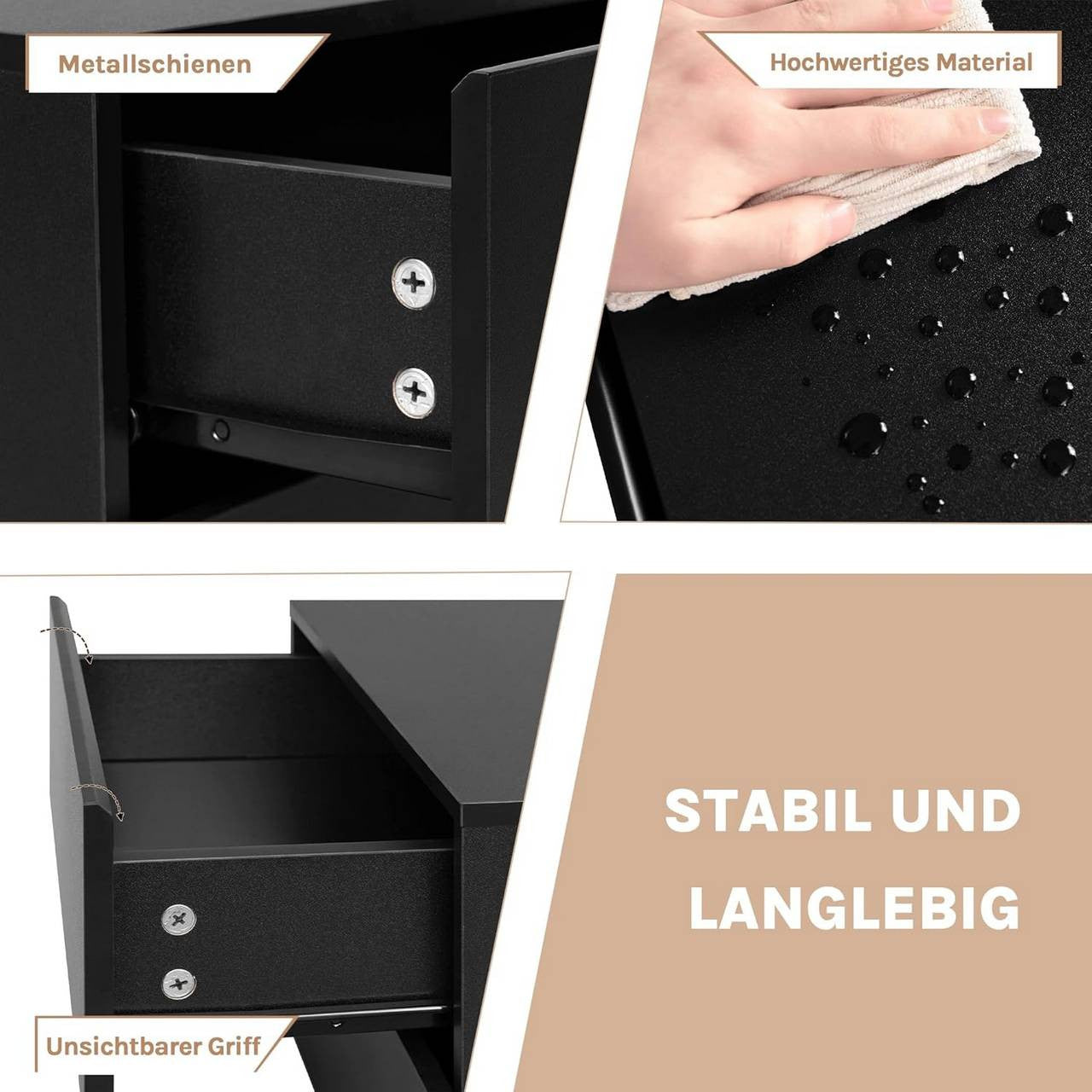 24goodz Set of 2 Floating Nightstands - Space-Saving Design - Durable MDF - For Modern Interiors - Black - 40x30x30 cm