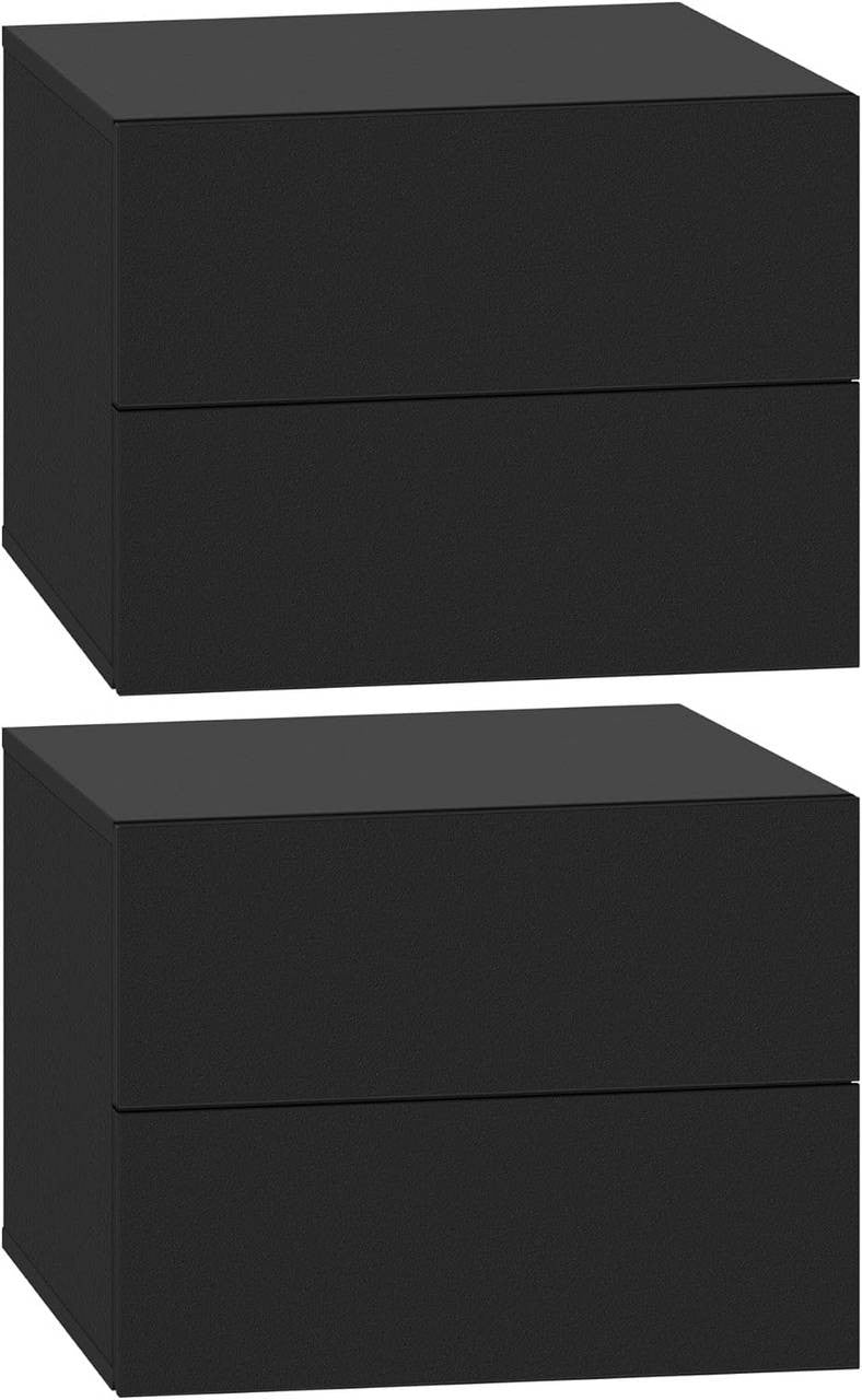 24goodz Set of 2 Floating Nightstands - Space-Saving Design - Durable MDF - For Modern Interiors - Black - 40x30x30 cm