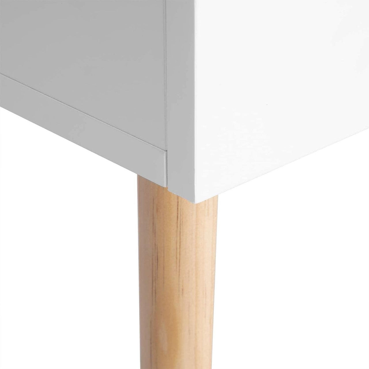 24goodz Nightstand with Drawer and Open Compartment - Space-saving Design - Durable MDF and Solid Wood - For Bedroom and Living Room - White + Wood Colour - ws