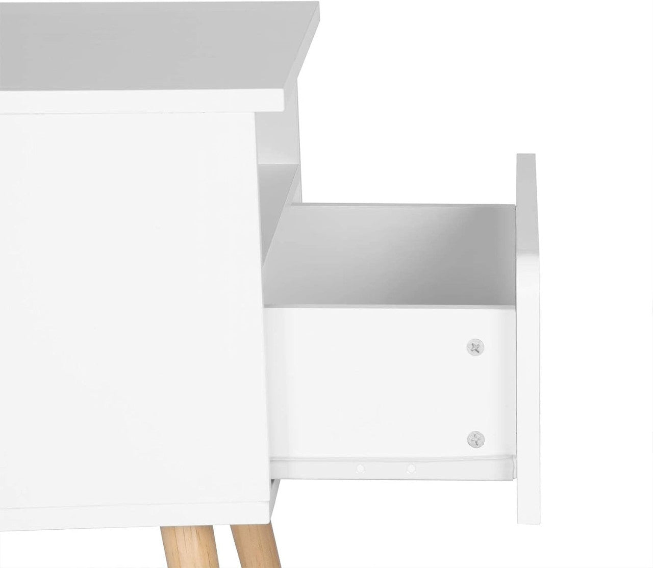 24goodz Nightstand with Drawer and Open Compartment - Space-saving Design - Durable MDF and Solid Wood - For Bedroom and Living Room - White + Wood Colour - ws