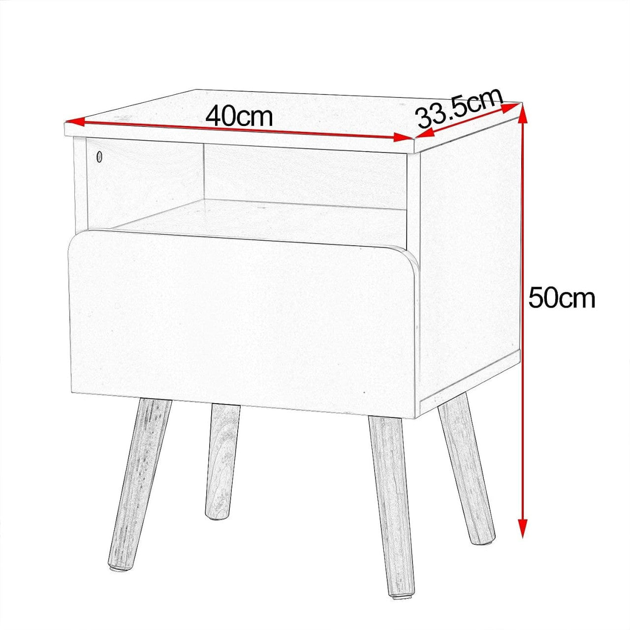 24goodz Nightstand with Drawer and Open Compartment - Space-saving Design - Durable MDF and Solid Wood - For Bedroom and Living Room - White + Wood Colour - ws