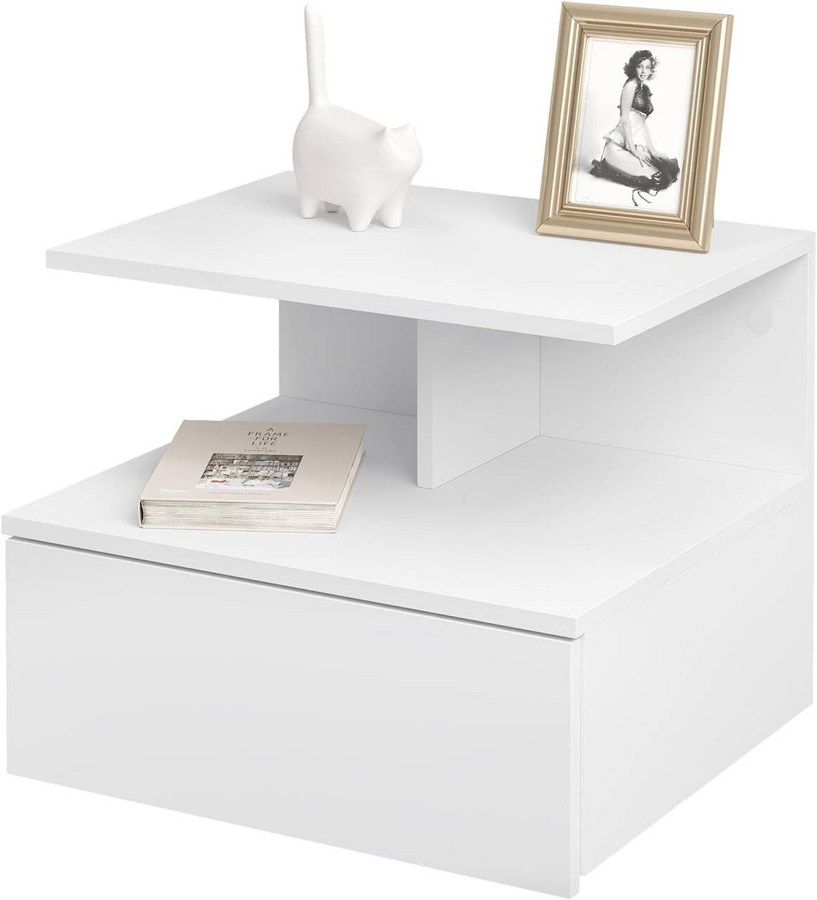 24goodz Wall-Mounted Nightstand - Space-Saving Design - Minimalist Style - E1 Wood Material - White