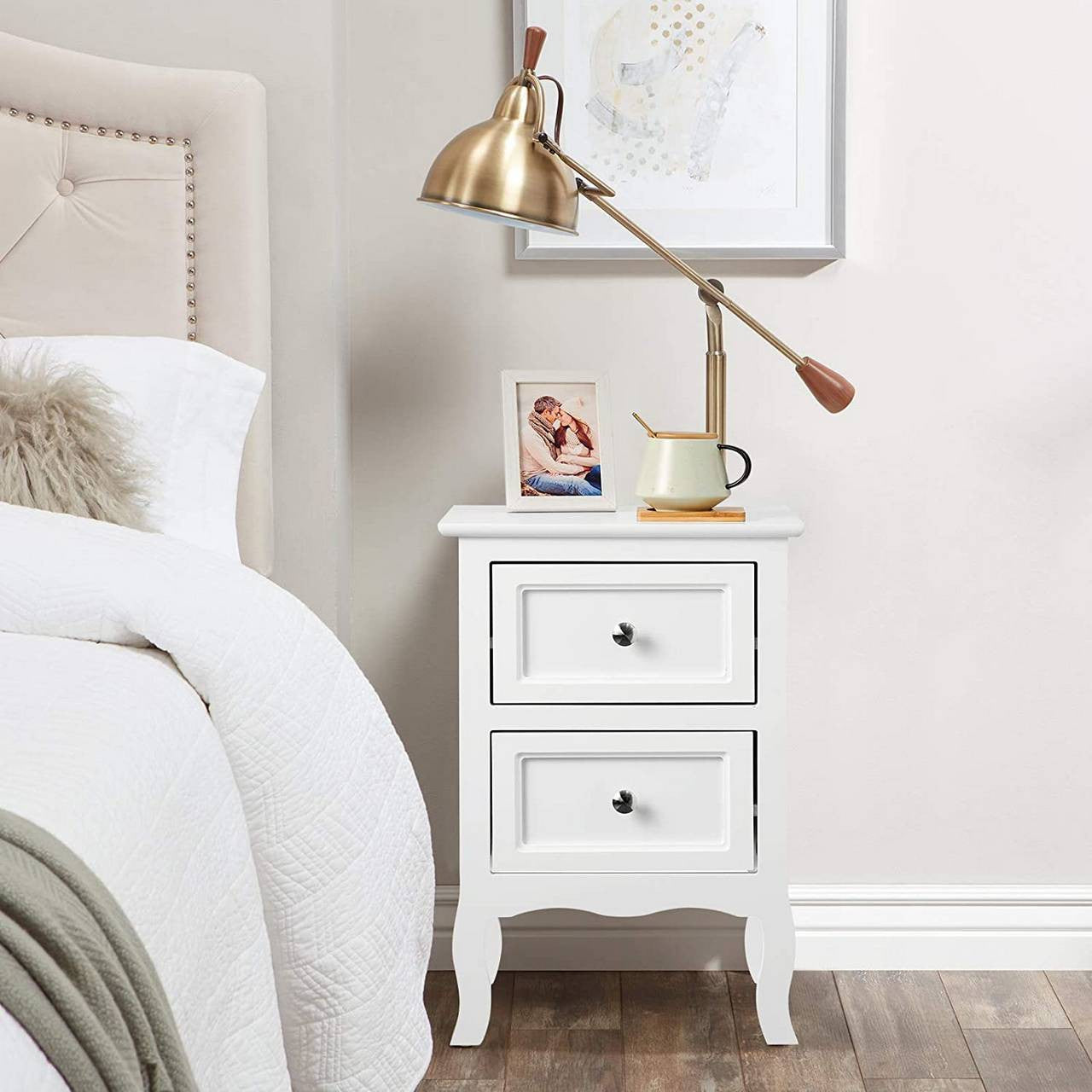 24goodz Elegant Nightstand - Ample Storage Space - Easy to Clean - MDF - For Bedroom and Living Room - White - ws