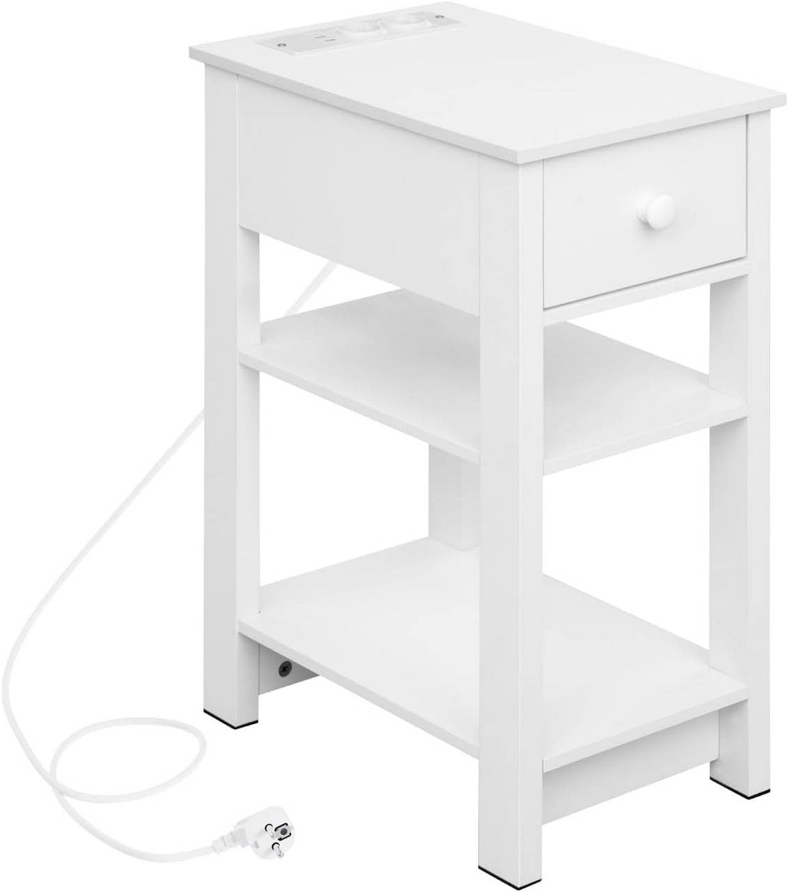 24goodz Nightstand with Charging Function - Space-Saving Design - E1 Wood Material - For Everyone - White - 30x65x45 cm