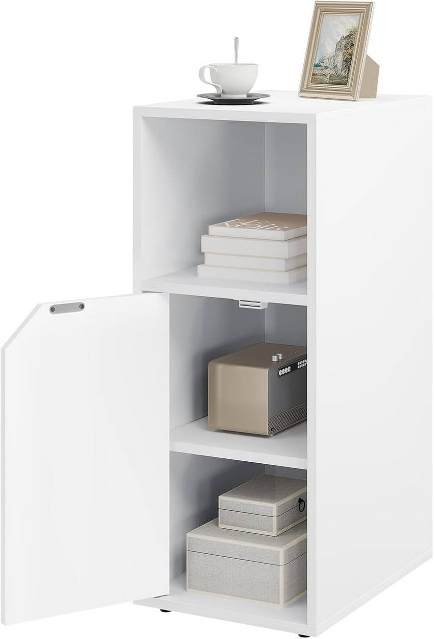 24goodz Slim Nightstand - Reliable Quality - Versatile Storage - E1 Wood Material - White - 25 x 62 x 35 cm