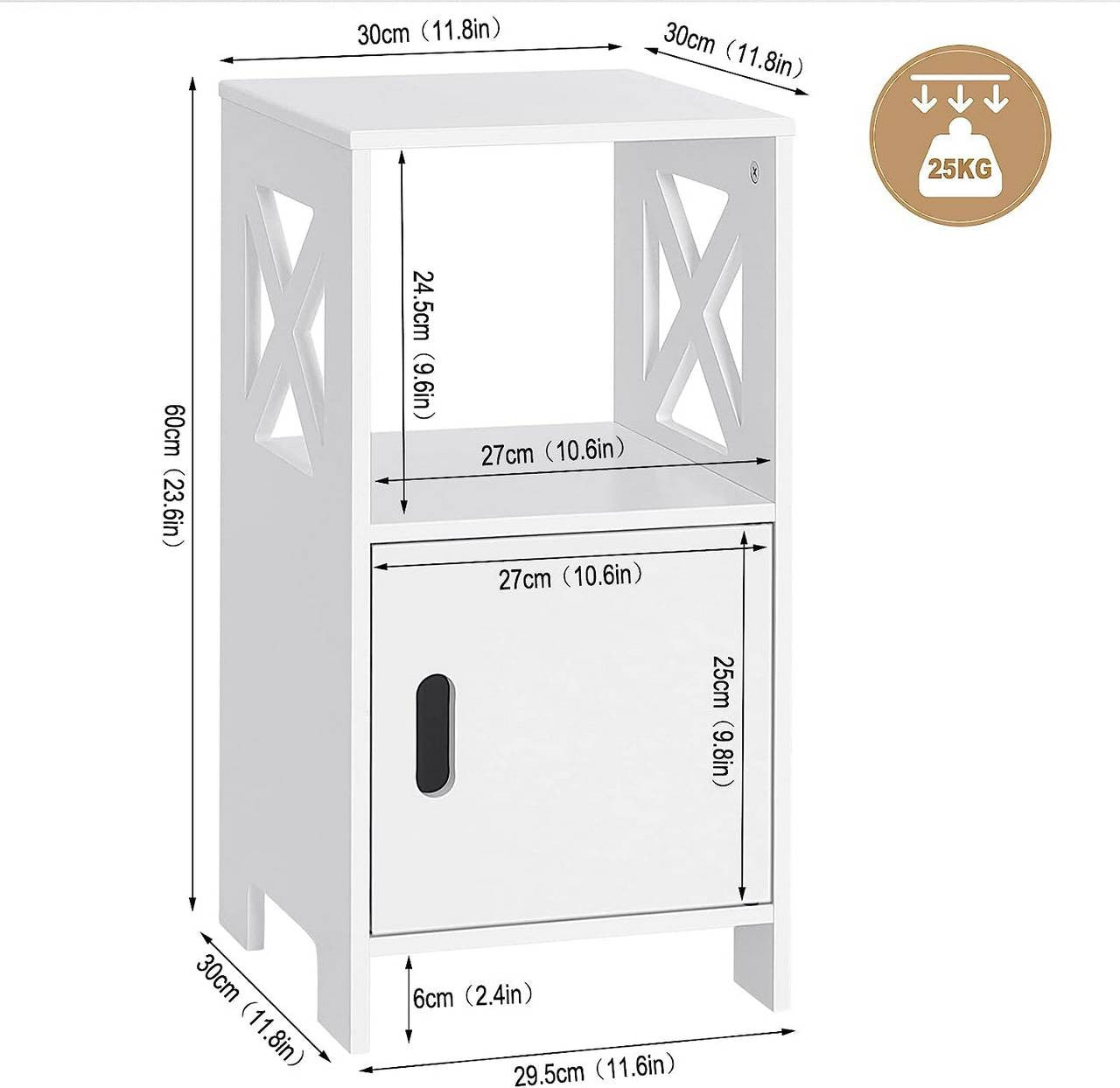 24goodz Small Nightstand - Spacious Storage - Easy to Assemble - MDF - For Any Room - White - ws