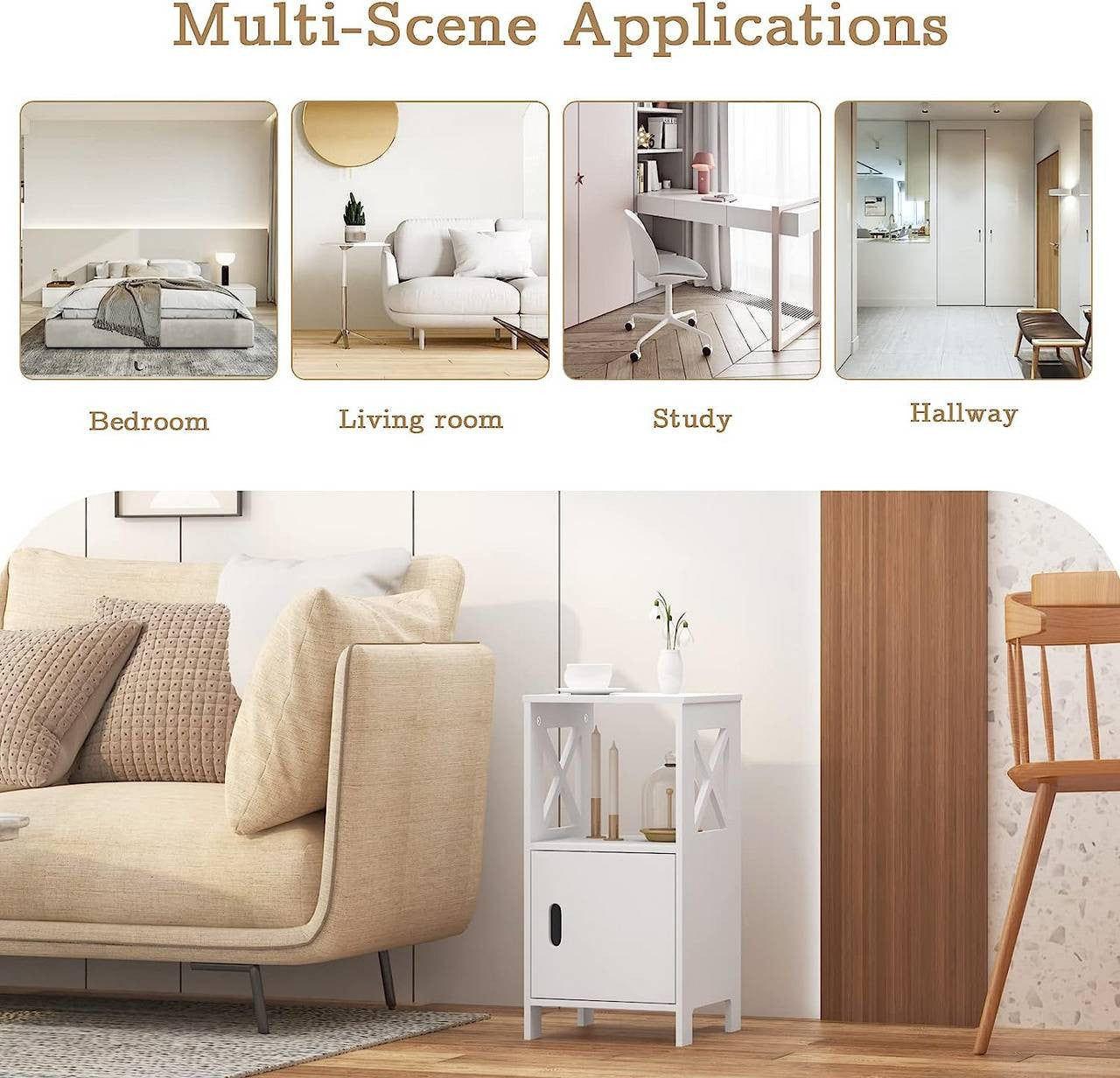 24goodz Nightstand with Open Compartment and Door - Spacious Storage - P2 MDF - For Bedroom or Living Room - White - ws