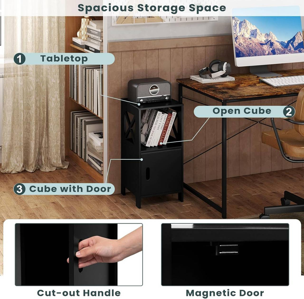 24goodz Compact Nightstand - Spacious Storage - Easy Assembly - MDF - For Small Spaces - Black