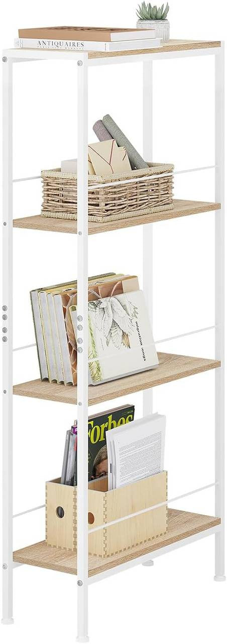 24goodz 4-Tier Freestanding Shelf - Strong Construction - Flexible Use - E1 MDF + Metal - Light Oak + White - 50x110x20 cm