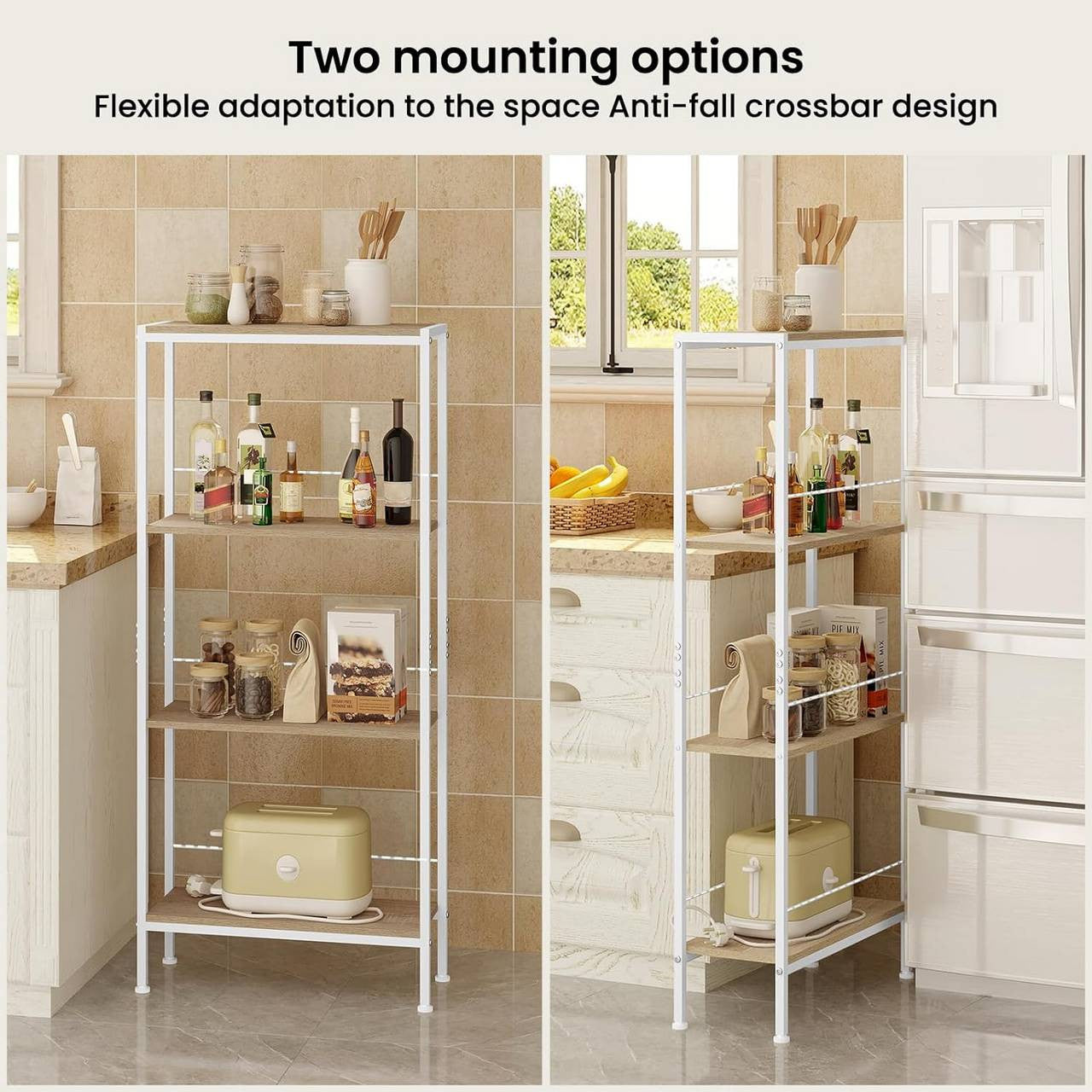 24goodz 4-Tier Freestanding Shelf - Strong Construction - Flexible Use - E1 MDF + Metal - Light Oak + White - 50x110x20 cm