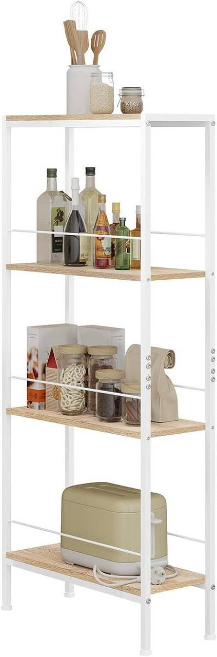 24goodz 4-Tier Freestanding Shelf - Strong Construction - Flexible Use - E1 MDF + Metal - Light Oak + White - 50x110x20 cm