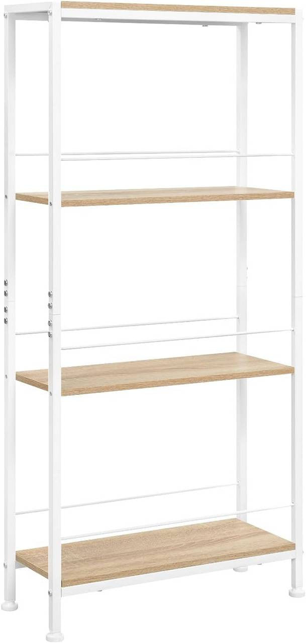 24goodz 4-Tier Freestanding Shelf - Strong Construction - Flexible Use - E1 MDF + Metal - Light Oak + White - 50x110x20 cm