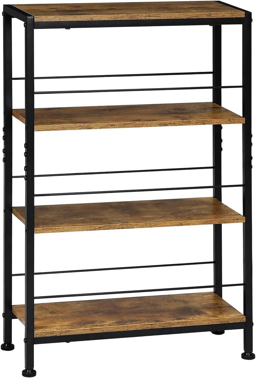 24goodz 4-Tier Freestanding Shelf - Sturdy Construction - Ample Storage Space - E1 MDF + Metal - Vintage Brown + Black - 50x78x20cm