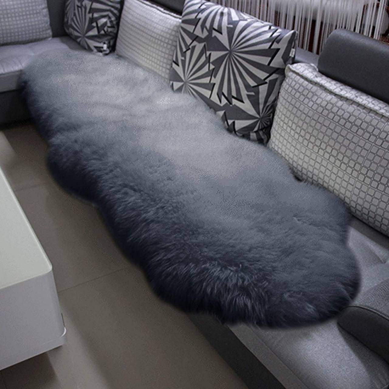 24goodz Eco Lambskin Rug - 100% Natural Wool - Self-Cleaning Properties - 100% Natural Wool from New Zealand - Light Grey - (170-178)x55cm - hgr