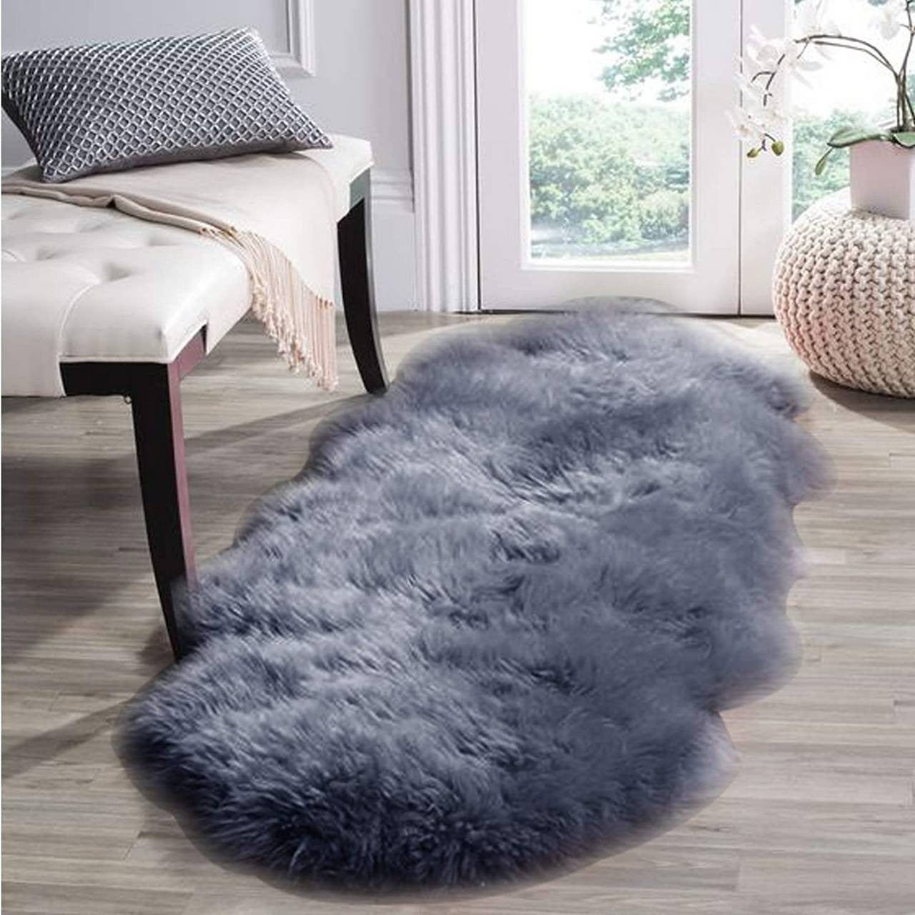 24goodz Eco Lambskin Rug - 100% Natural Wool - Self-Cleaning Properties - 100% Natural Wool from New Zealand - Light Grey - (170-178)x55cm - hgr
