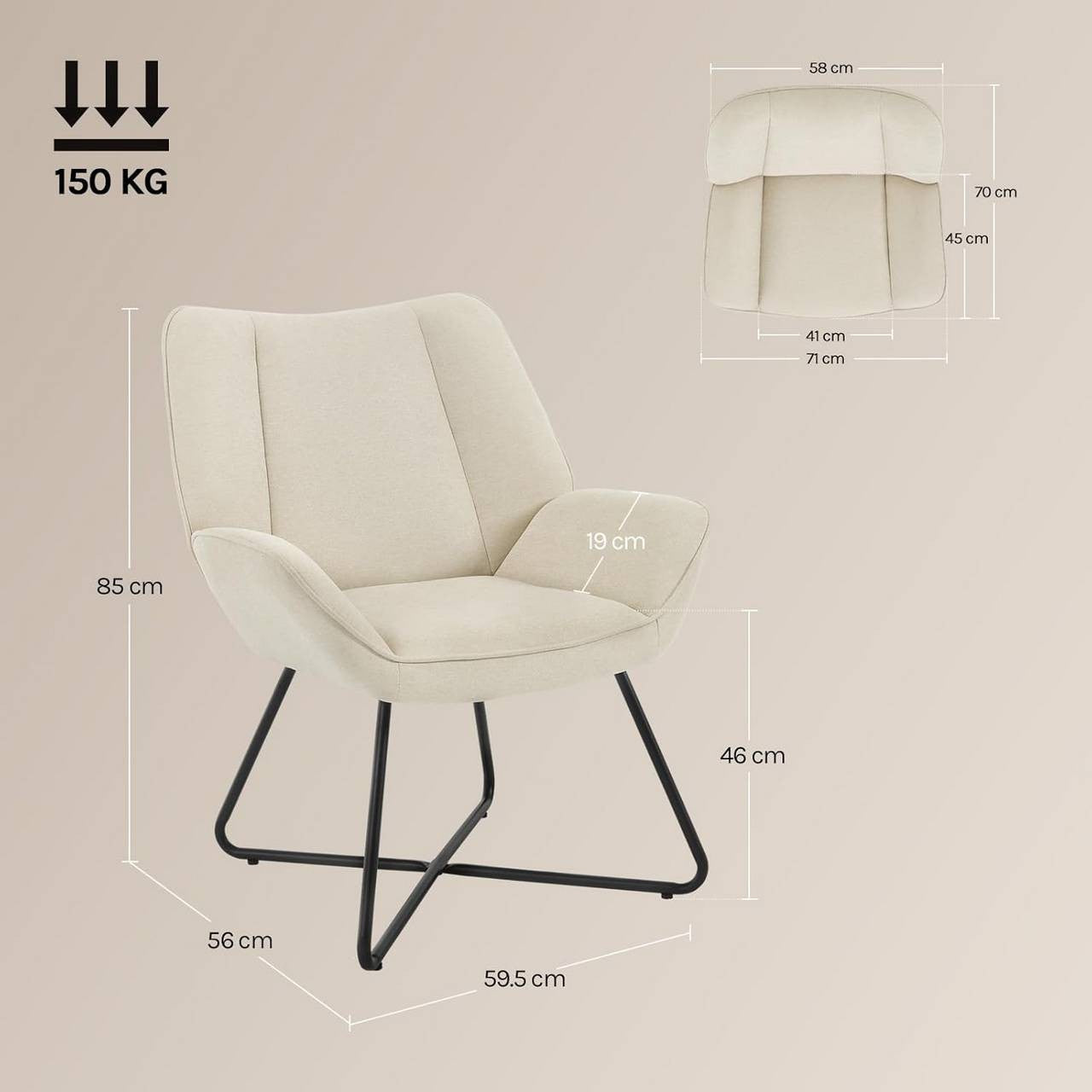 24goodz Wing Chair - Ergonomic Design - High Stability - Linen - For Relaxation - Beige/Dark Grey