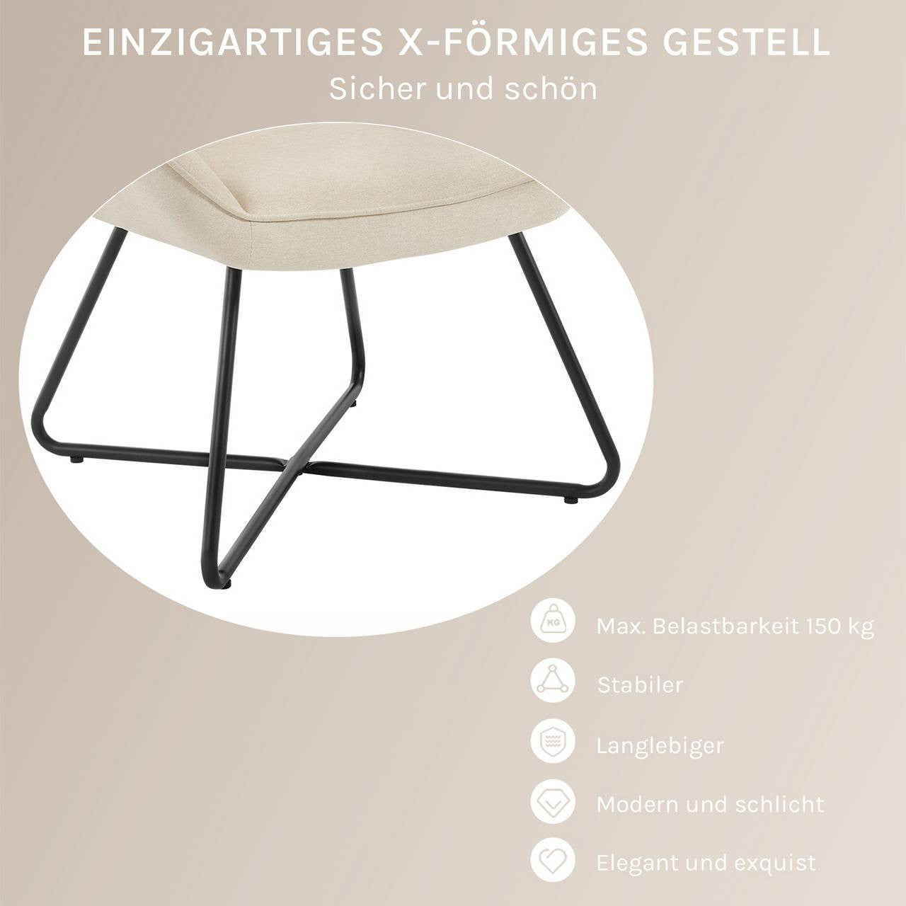 24goodz Wing Chair - Ergonomic Design - High Stability - Linen - For Relaxation - Beige/Dark Grey