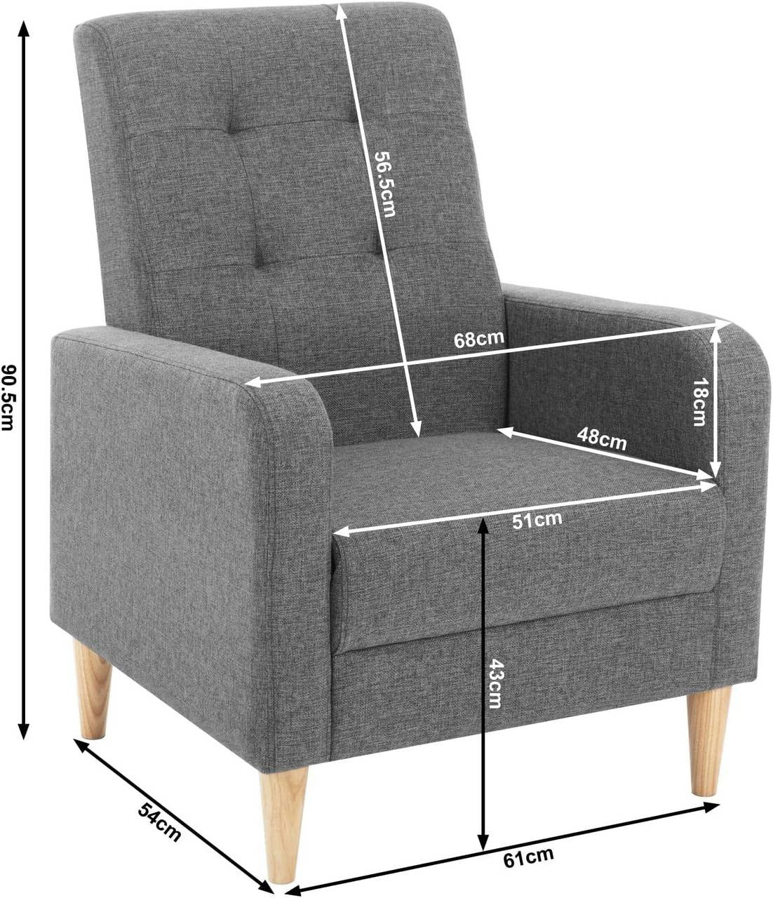 24goodz Wingback Armchair - Soft & Stable - Ergonomic Comfort - Linen - For Living Rooms & Bedrooms - Dark Grey