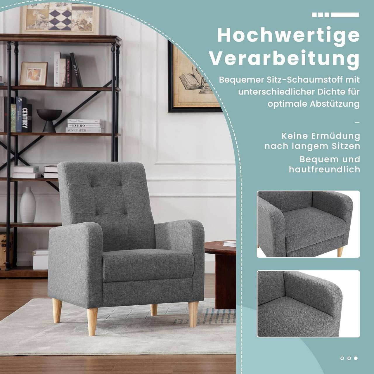 24goodz Wingback Armchair - Soft & Stable - Ergonomic Comfort - Linen - For Living Rooms & Bedrooms - Dark Grey