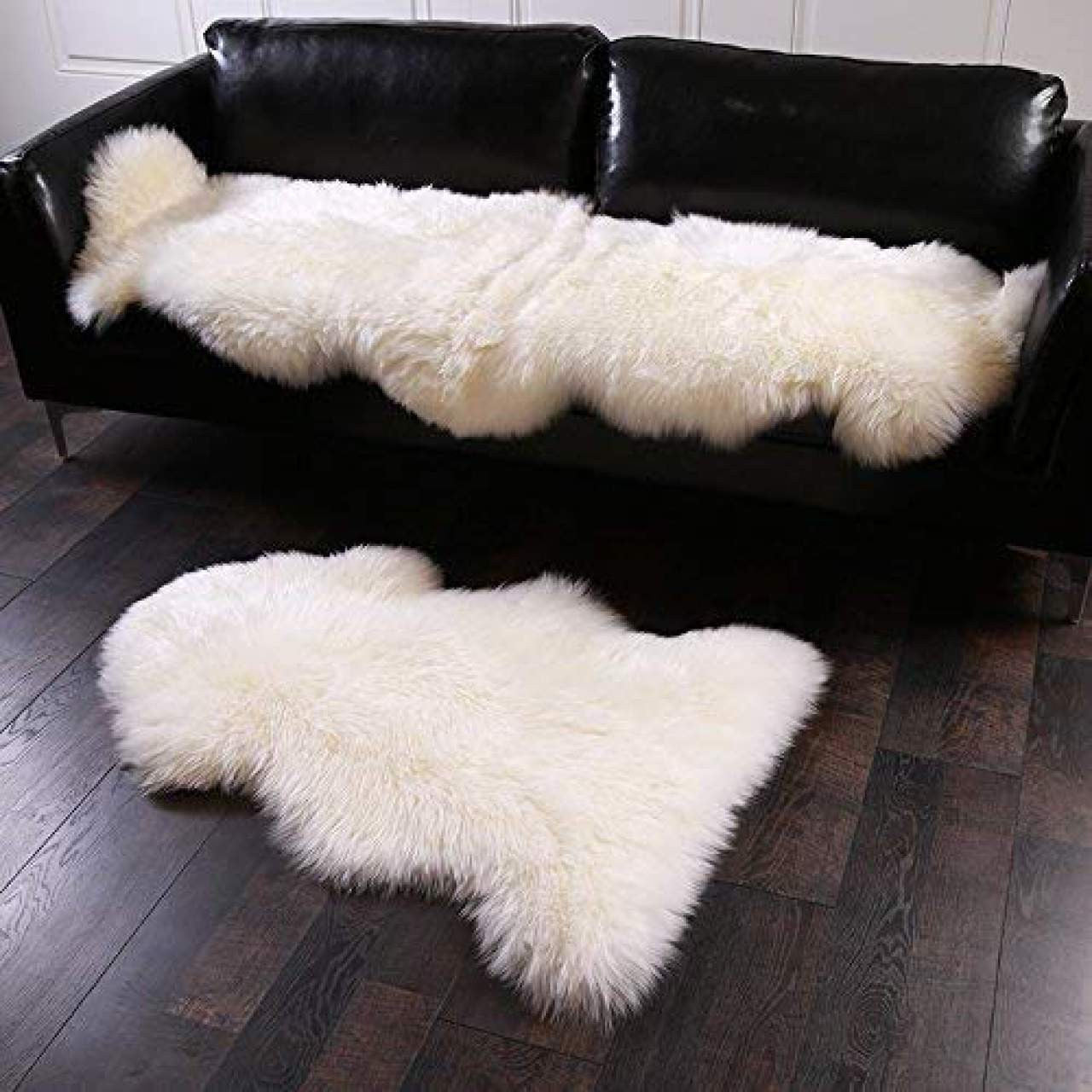 24goodz Eco Lambskin Rug - 100% Natural Material - Self-Cleaning and Stain-Resistant - 100% Natural Sheepskin - For Home Decor - White - ws