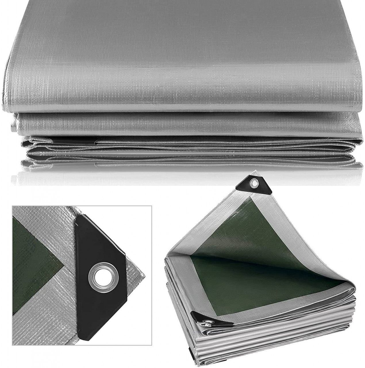 24goodz Waterproof Tarpaulin - UV-Resistant - Durable 180 g/m² PE - Grey/Green - 4x5 m - grg