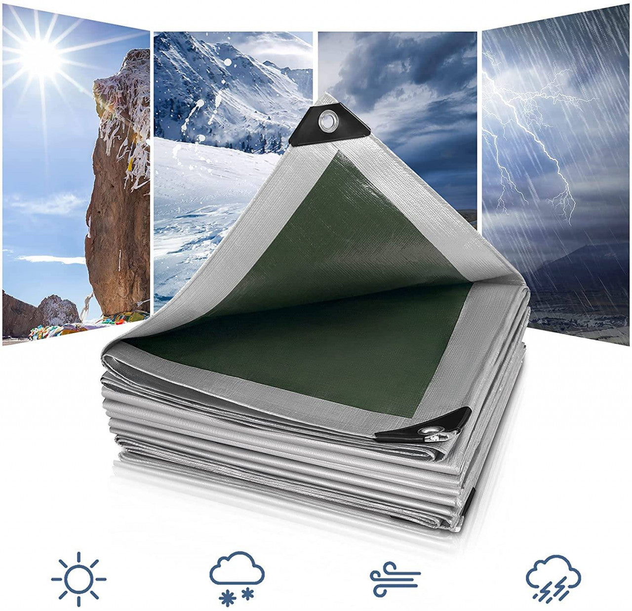 24goodz Waterproof Tarpaulin - Durable and Weather Resistant - 180 g/m² PE - Grey/Green - 3x4 m - grg