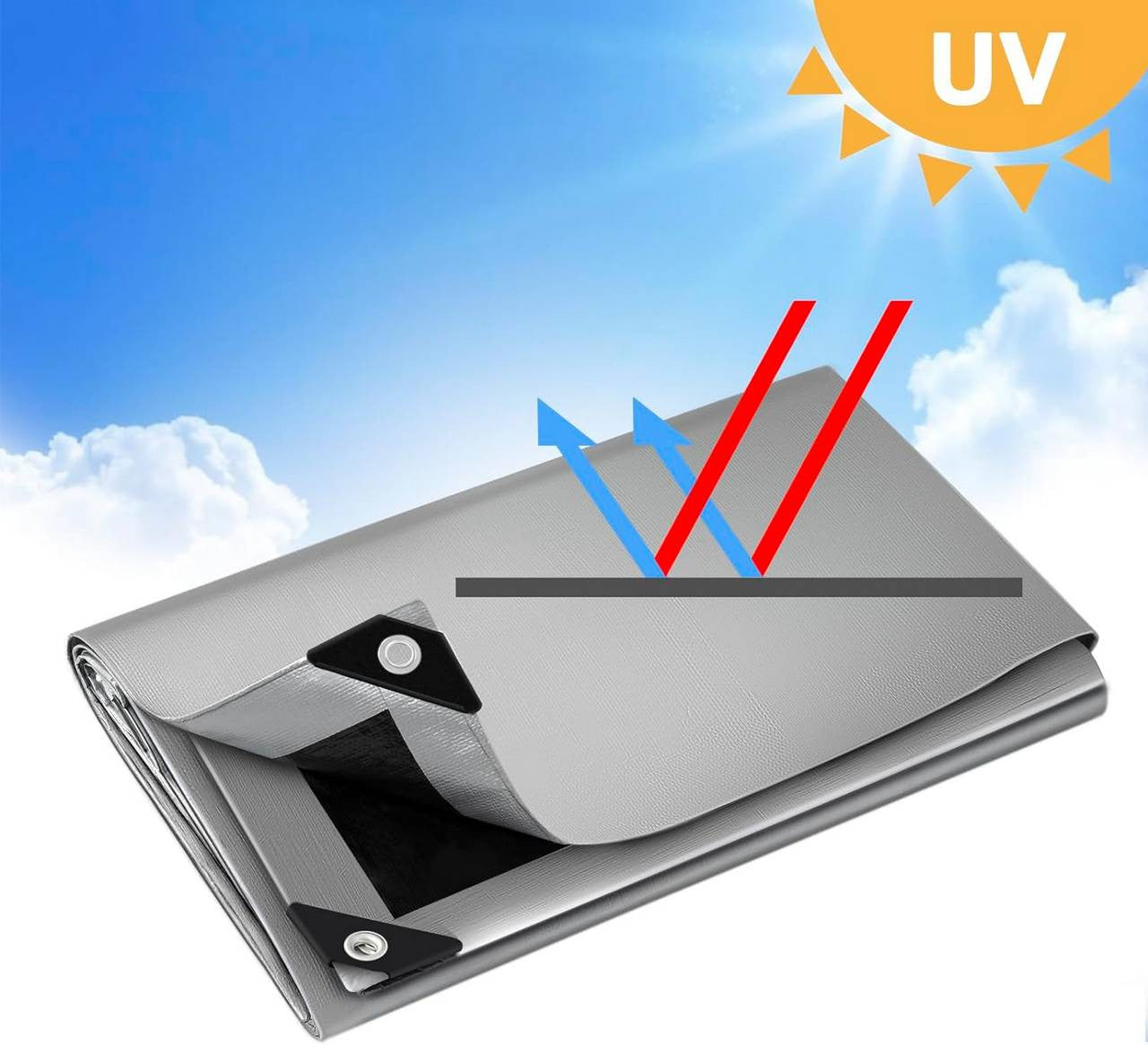 24goodz Waterproof Tarpaulin - UV-Stable - Durable 180 g/m² PE - Grey/Black - 3x4 m - szg