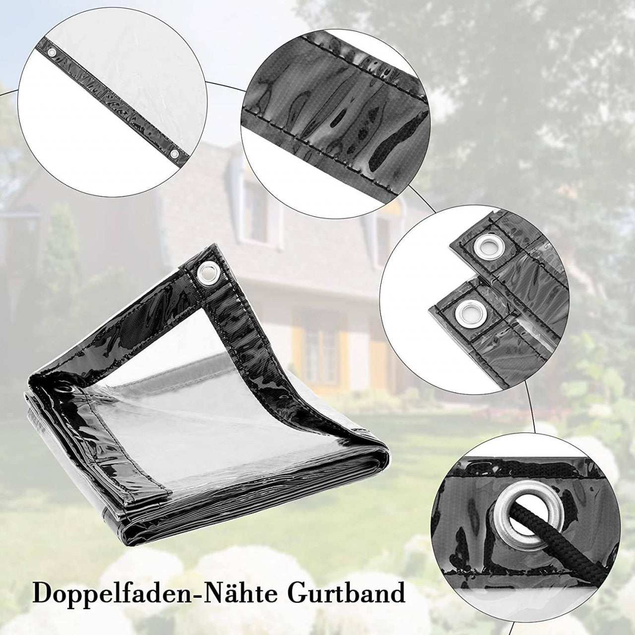 24goodz Transparent Waterproof PVC Tarp - Durable and Tear-Resistant - 380g/m² - For Outdoor Use - 2x1m - tp