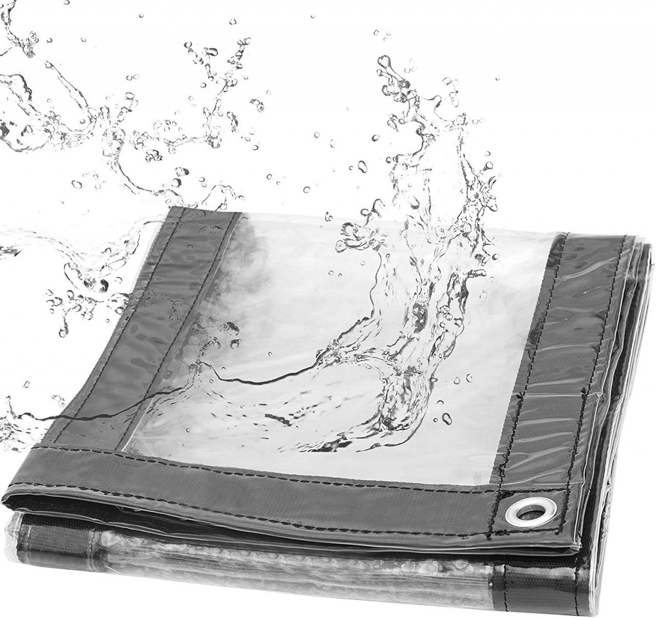 24goodz Transparent Waterproof PVC Tarp - Durable and Tear-Resistant - 380g/m² - For Outdoor Use - Transparent + Black - 2x4 m - tp