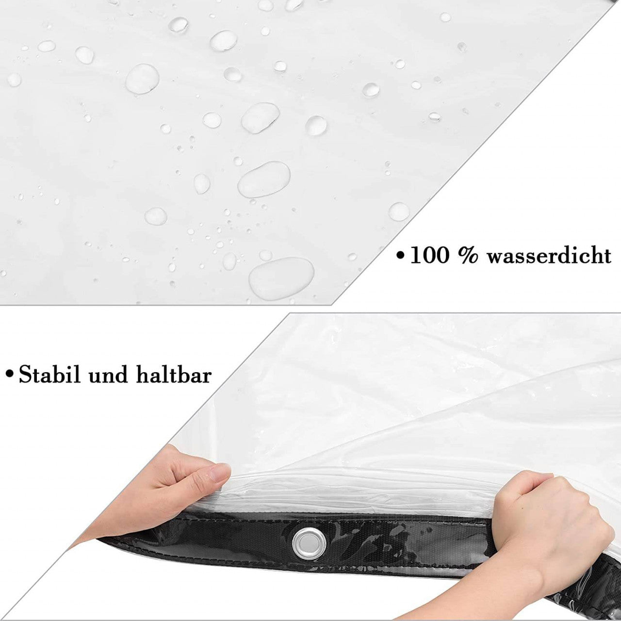 24goodz Transparent Waterproof PVC Tarp - Durable and Tear-Resistant - 380g/m² - For Outdoor Use - Transparent + Black - 3x5 m - tp