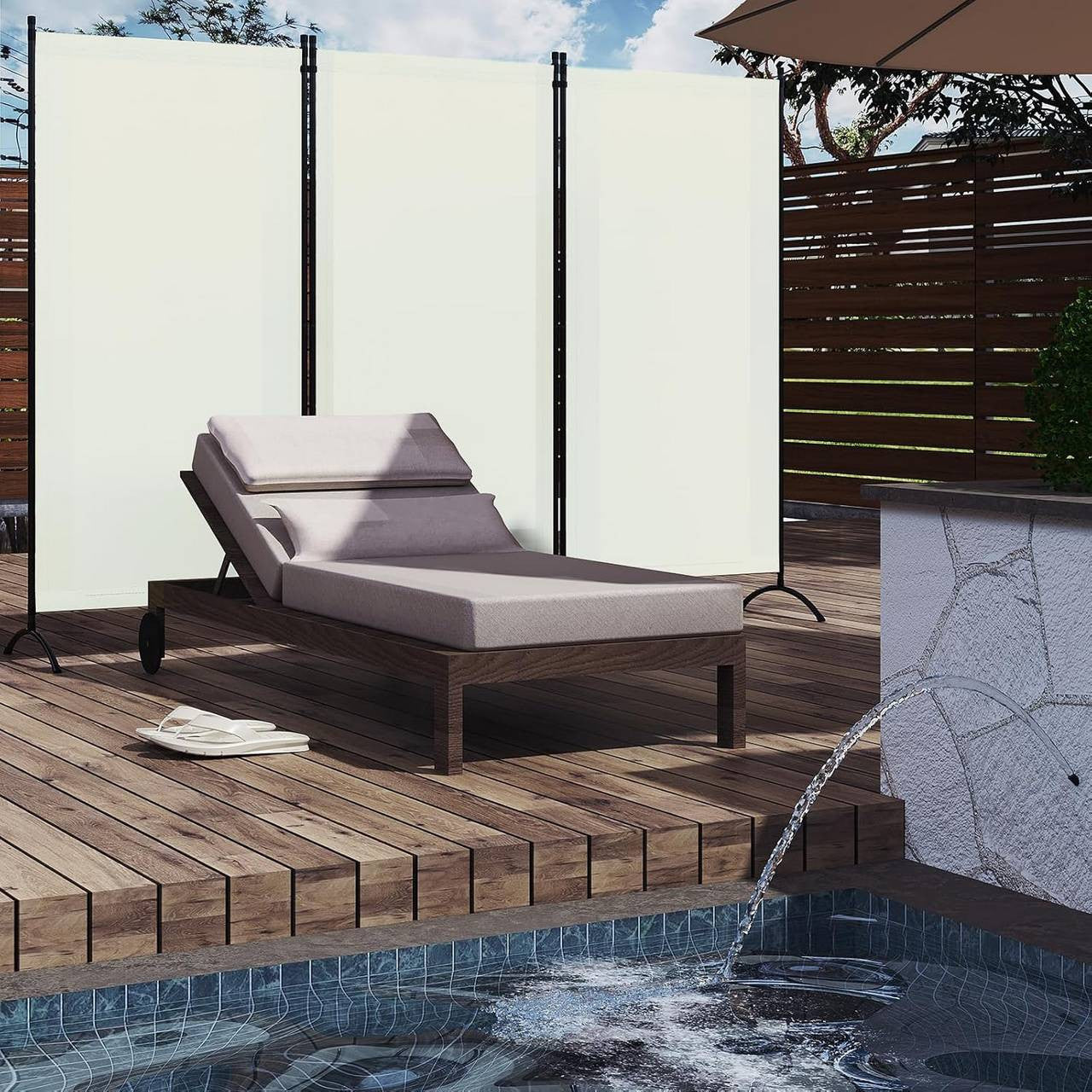 24goodz 3-Panel Folding Privacy Screen - Stable and Durable - Multifunctional - PA-Coated Polyester - For Indoor and Outdoor Use - Cream
