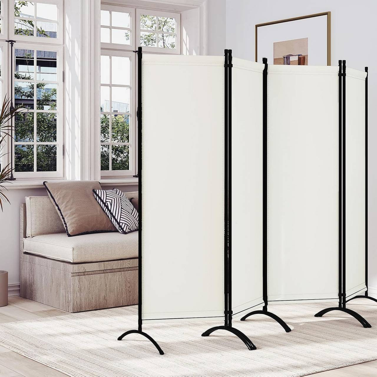 24goodz 4-Panel Folding Privacy Screen - Sturdy and Durable - Waterproof and Sun Resistant - PA-Coated Polyester - For Indoor and Outdoor Use - Cream