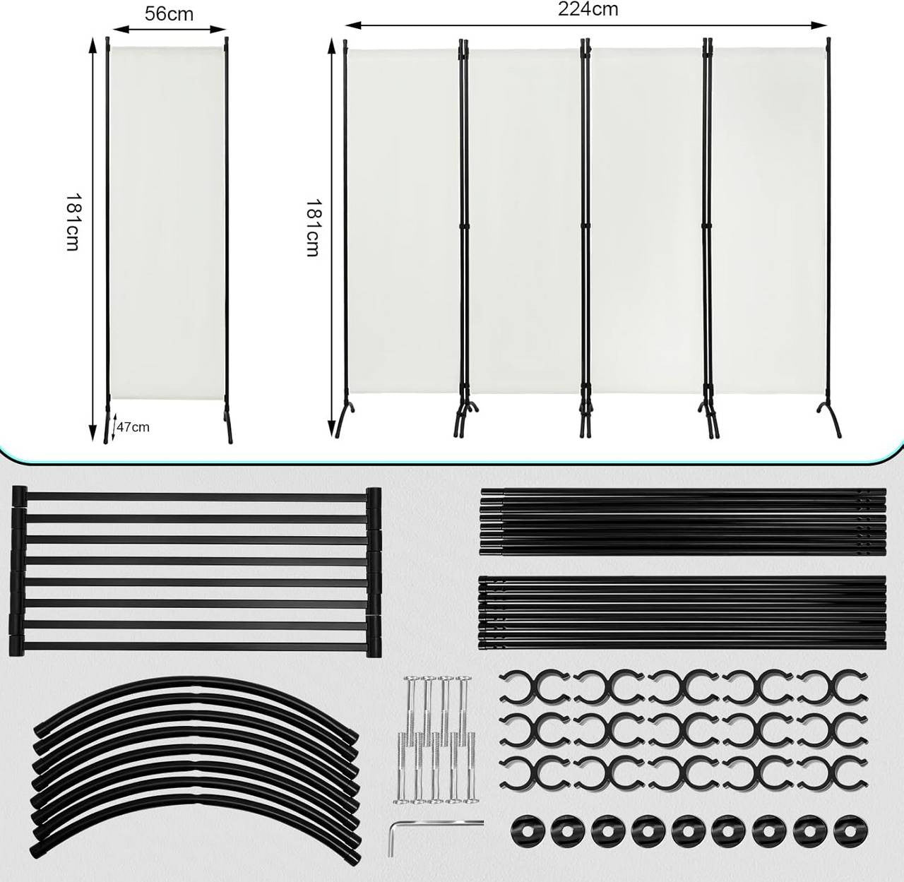 24goodz 4-Panel Folding Privacy Screen - Sturdy and Durable - Waterproof and Sun Resistant - PA-Coated Polyester - For Indoor and Outdoor Use - Cream