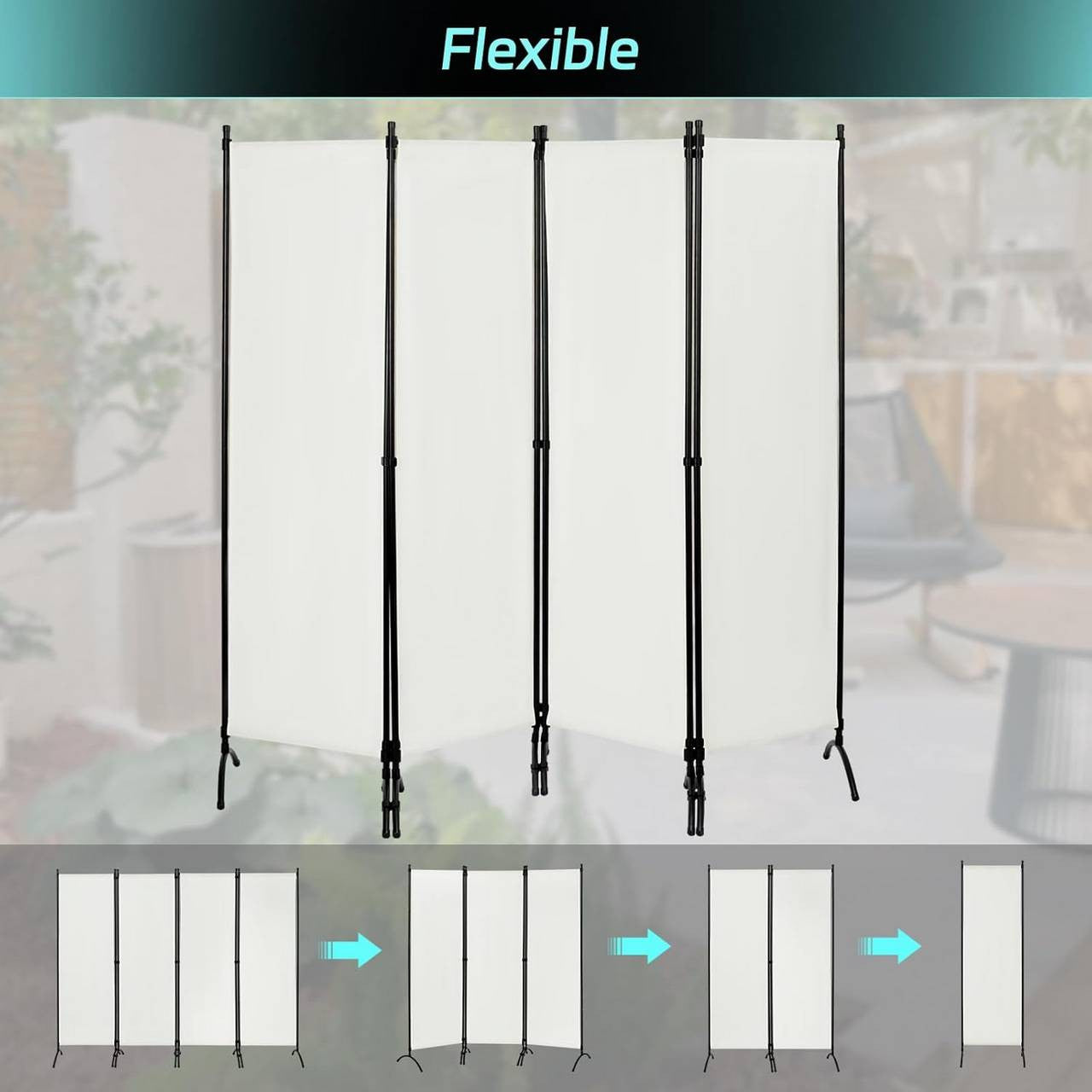 24goodz 4-Panel Folding Privacy Screen - Sturdy and Durable - Waterproof and Sun Resistant - PA-Coated Polyester - For Indoor and Outdoor Use - Cream