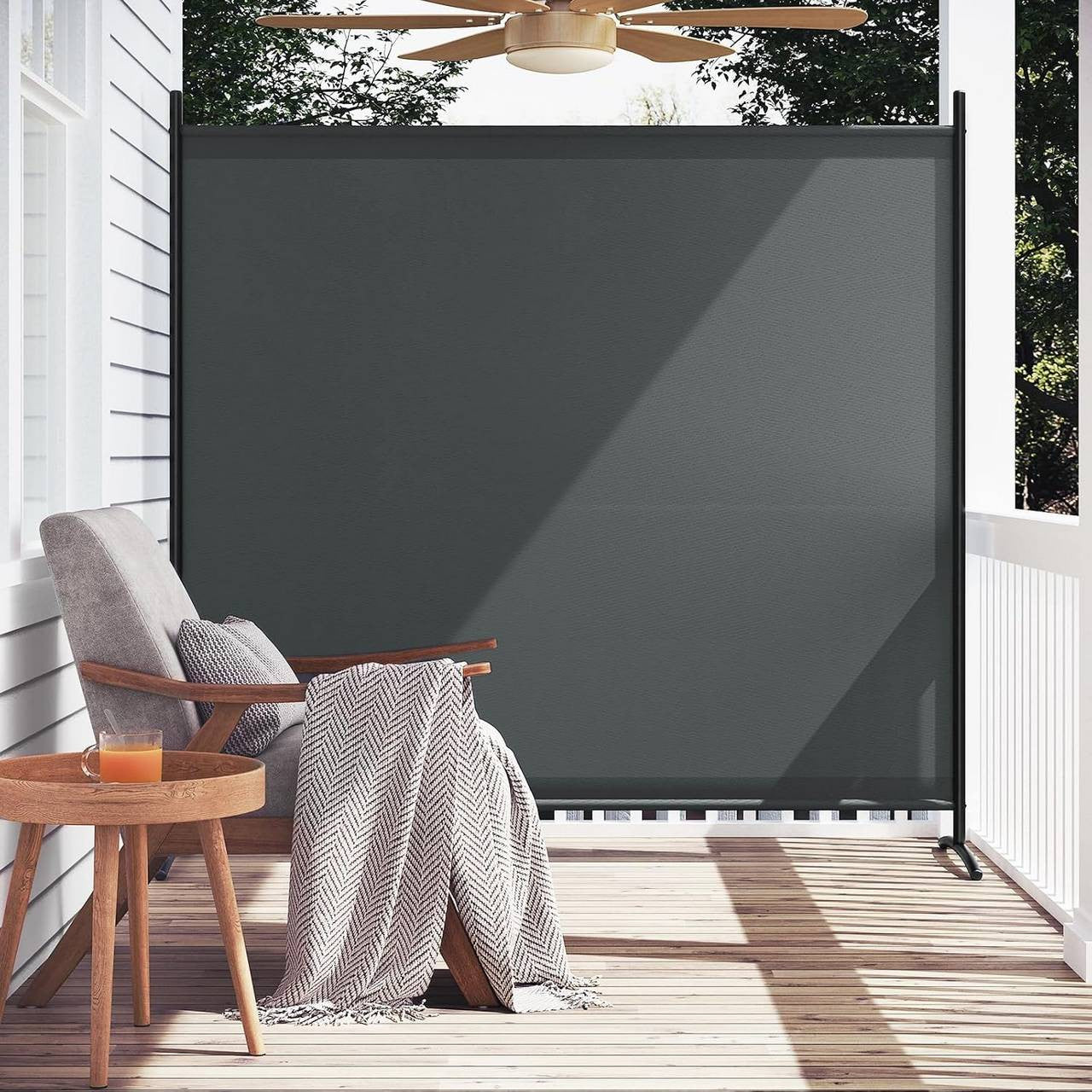 24goodz Free-standing Privacy Screen - Stable and Durable - Multifunctional - PA-coated Polyester - Dark Grey - 180 x 177.5 cm