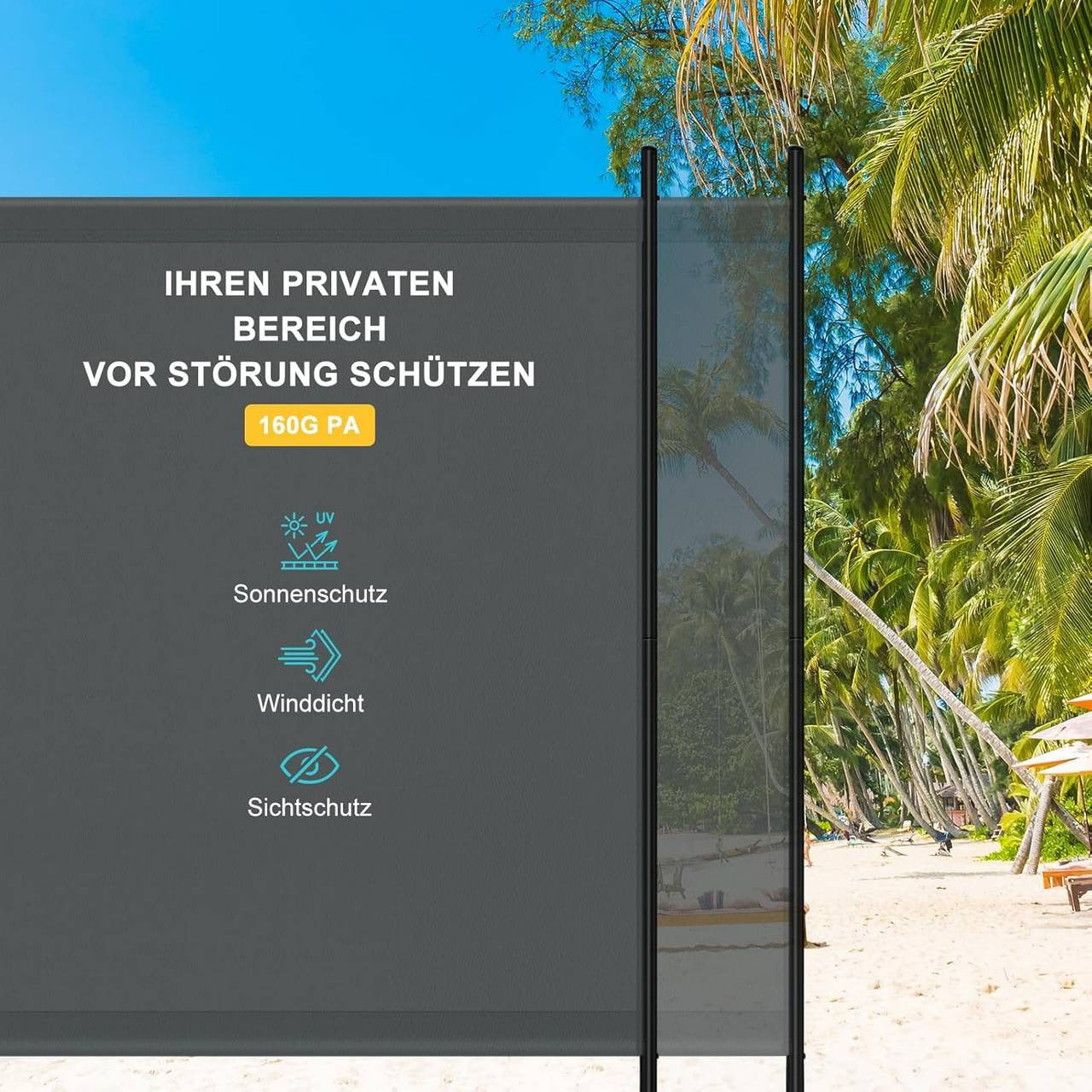 24goodz Free-standing Privacy Screen - Stable and Durable - Multifunctional - PA-coated Polyester - Dark Grey - 180 x 177.5 cm