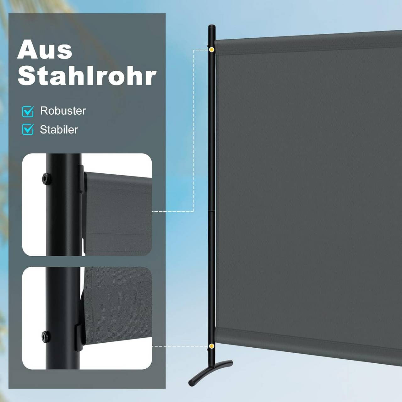 24goodz Free-standing Privacy Screen - Stable and Durable - Multifunctional - PA-coated Polyester - Dark Grey - 180 x 177.5 cm