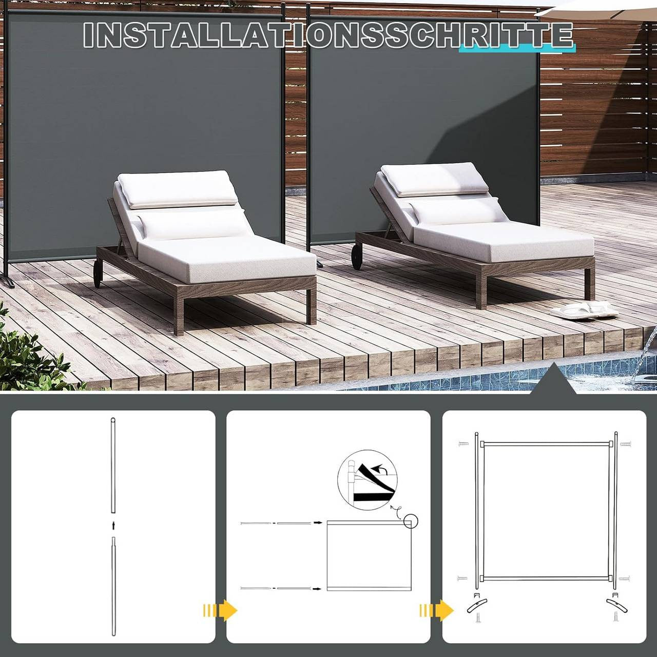 24goodz Free-standing Privacy Screen - Stable and Durable - Multifunctional - PA-coated Polyester - Dark Grey - 180 x 177.5 cm