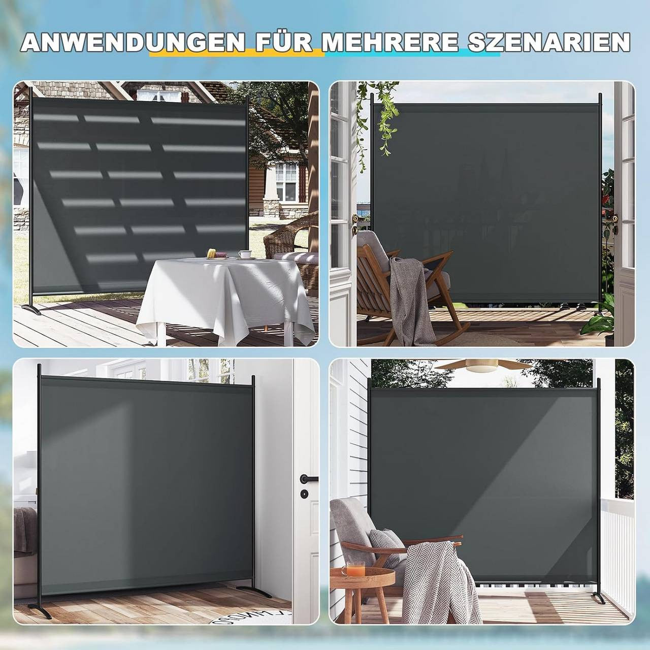 24goodz Free-standing Privacy Screen - Stable and Durable - Multifunctional - PA-coated Polyester - Dark Grey - 180 x 177.5 cm