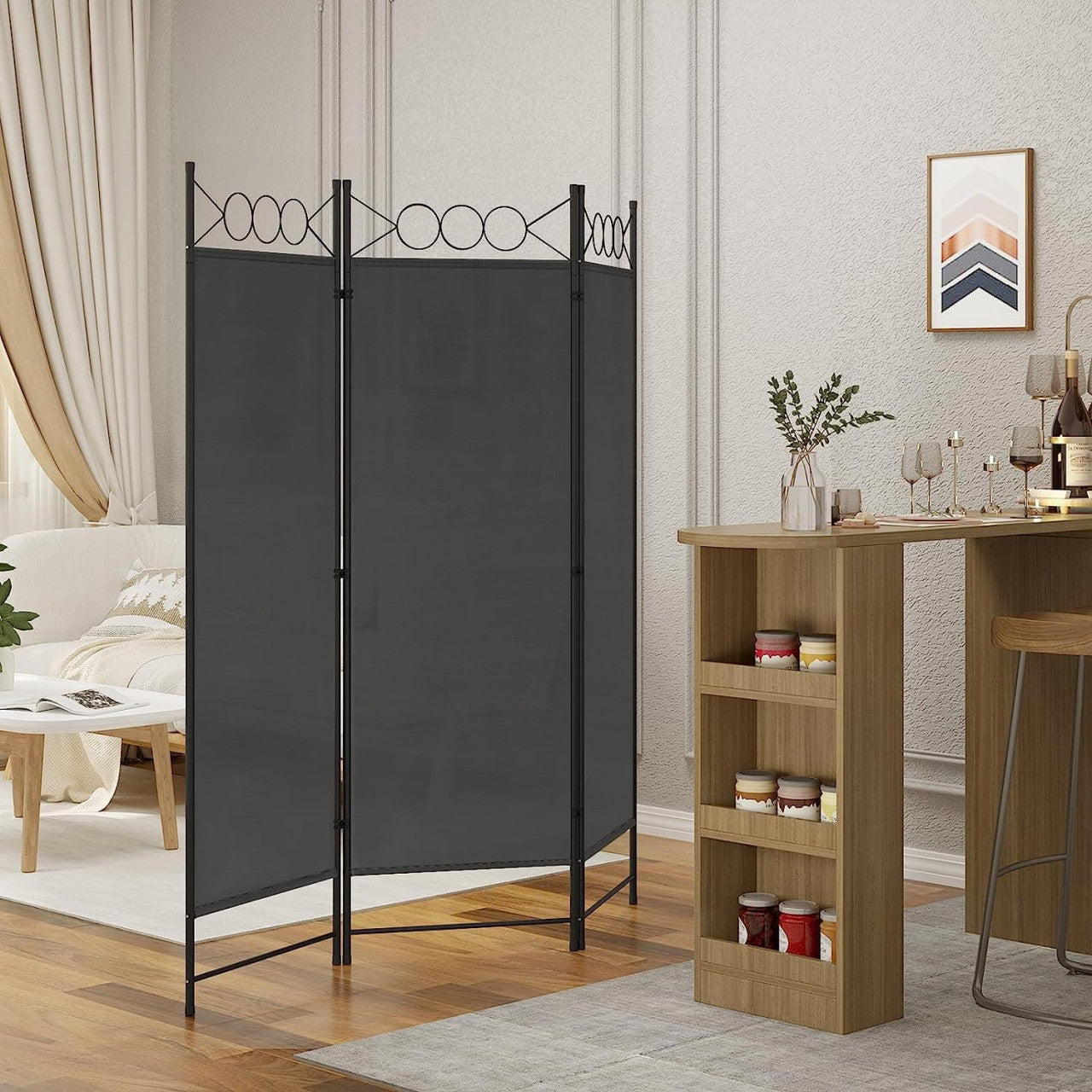 24goodz Folding Room Divider - Robust & Durable - Flexible & Space-Saving - Polyester + Metal - Dark Grey - 167 x 172 cm - dgr