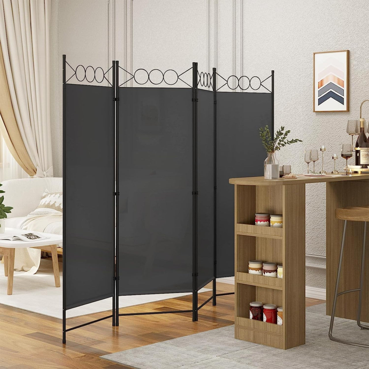 24goodz Room Divider - Robust & Durable - Foldable & Flexible - Polyester + Metal - Dark Grey - 167 x 172 cm - dgr
