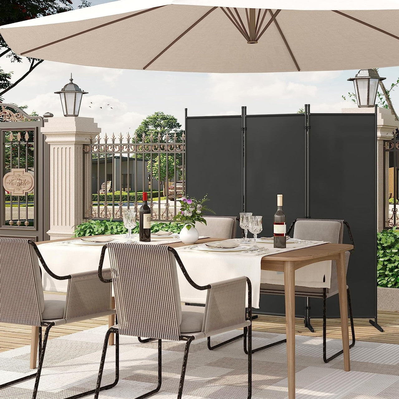 24goodz Folding Room Divider - Functional Privacy Screen - Durable Polyester - For Indoor and Outdoor Use - Dark Grey 223x172 cm - dgr