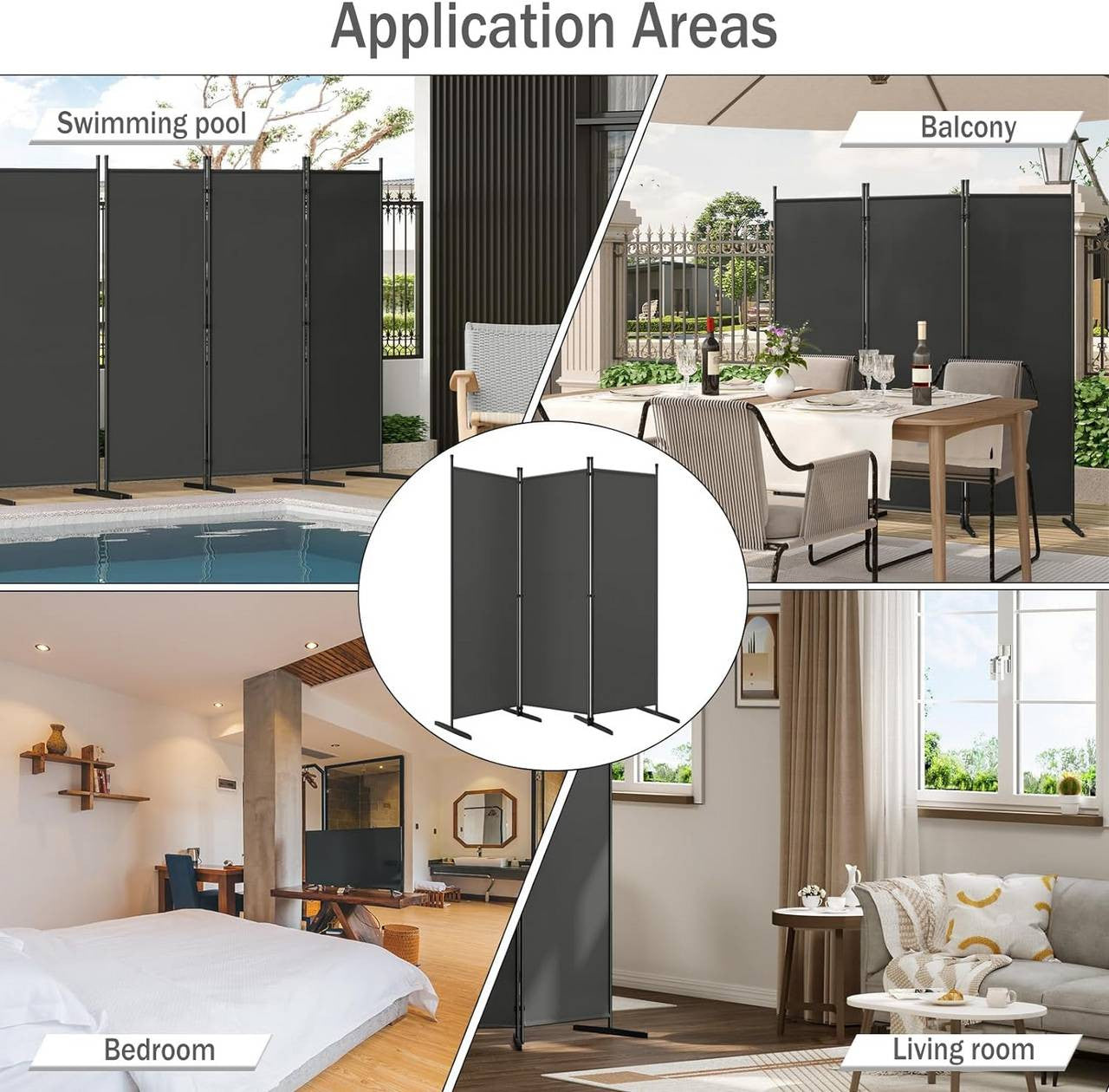 24goodz Folding Room Divider - Functional Privacy Screen - Durable Polyester - For Indoor and Outdoor Use - Dark Grey 223x172 cm - dgr