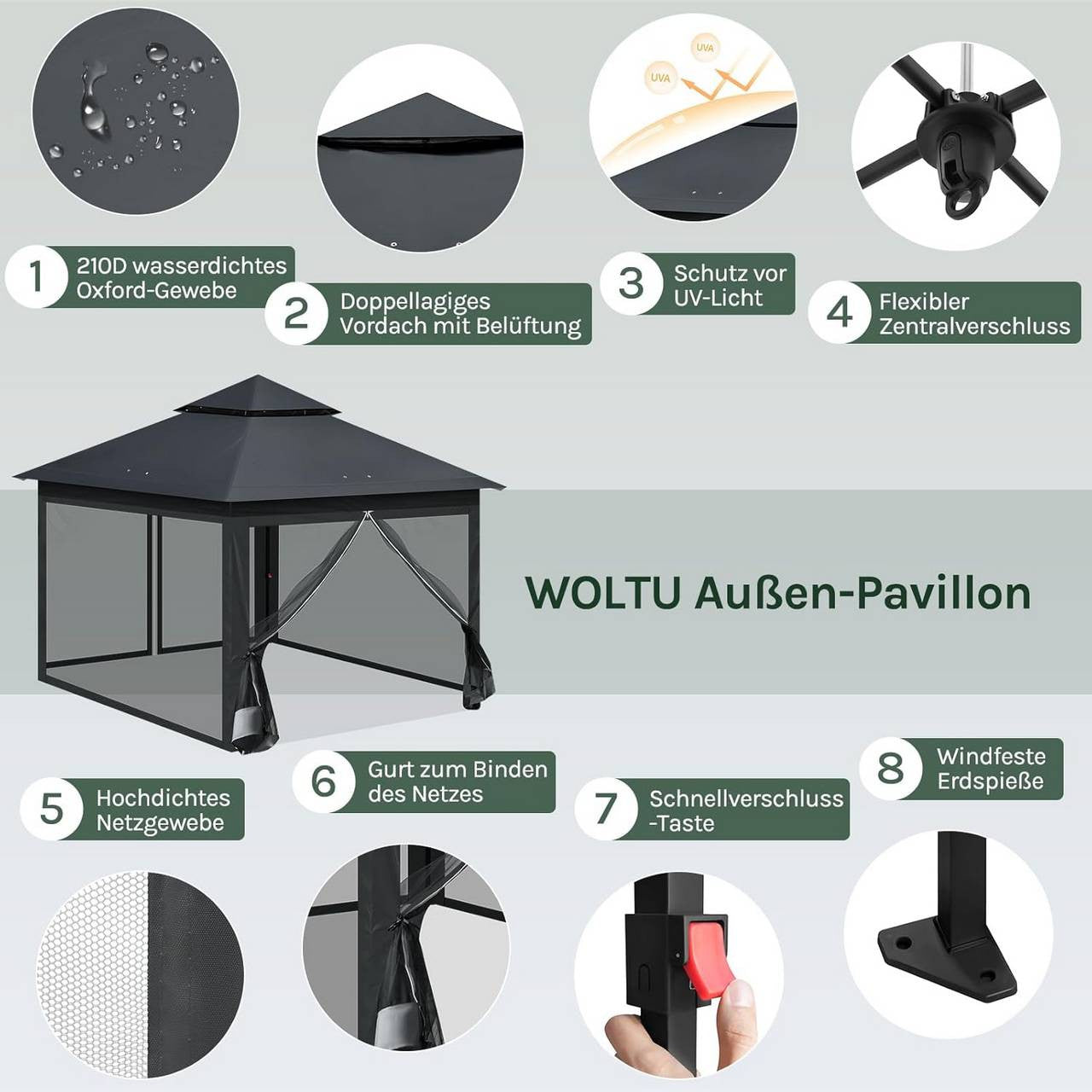 24goodz 3x3 m Gazebo - Spacious Comfort - High-Quality Materials - 210D Oxford Fabric - For Outdoor Activities - Anthracite/Beige