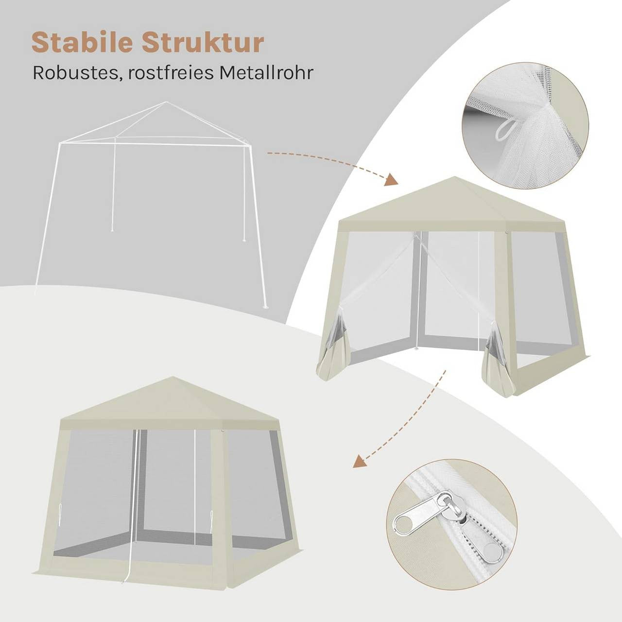 24goodz Garden Pavilion 3x3 m - UV Protection - Breathable Mosquito Net - 210D Oxford Fabric - Beige
