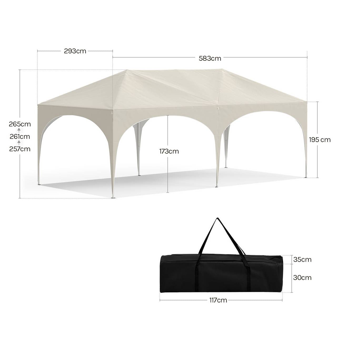 24goodz Pavilion 3x6 m - Water-Resistant & UV Protection 50+ - Durable 210D Oxford Fabric - For Outdoor Gatherings - Beige