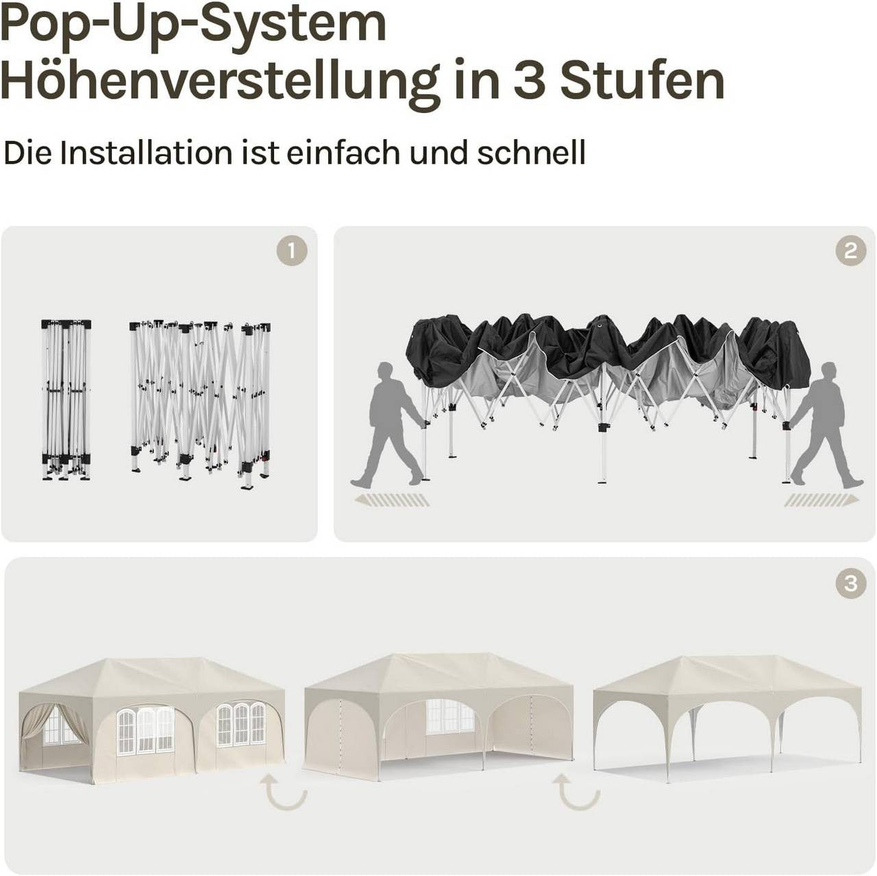 24goodz Pavilion 3x6 m - Water-Resistant & UV Protection 50+ - Durable 210D Oxford Fabric - For Outdoor Gatherings - Beige