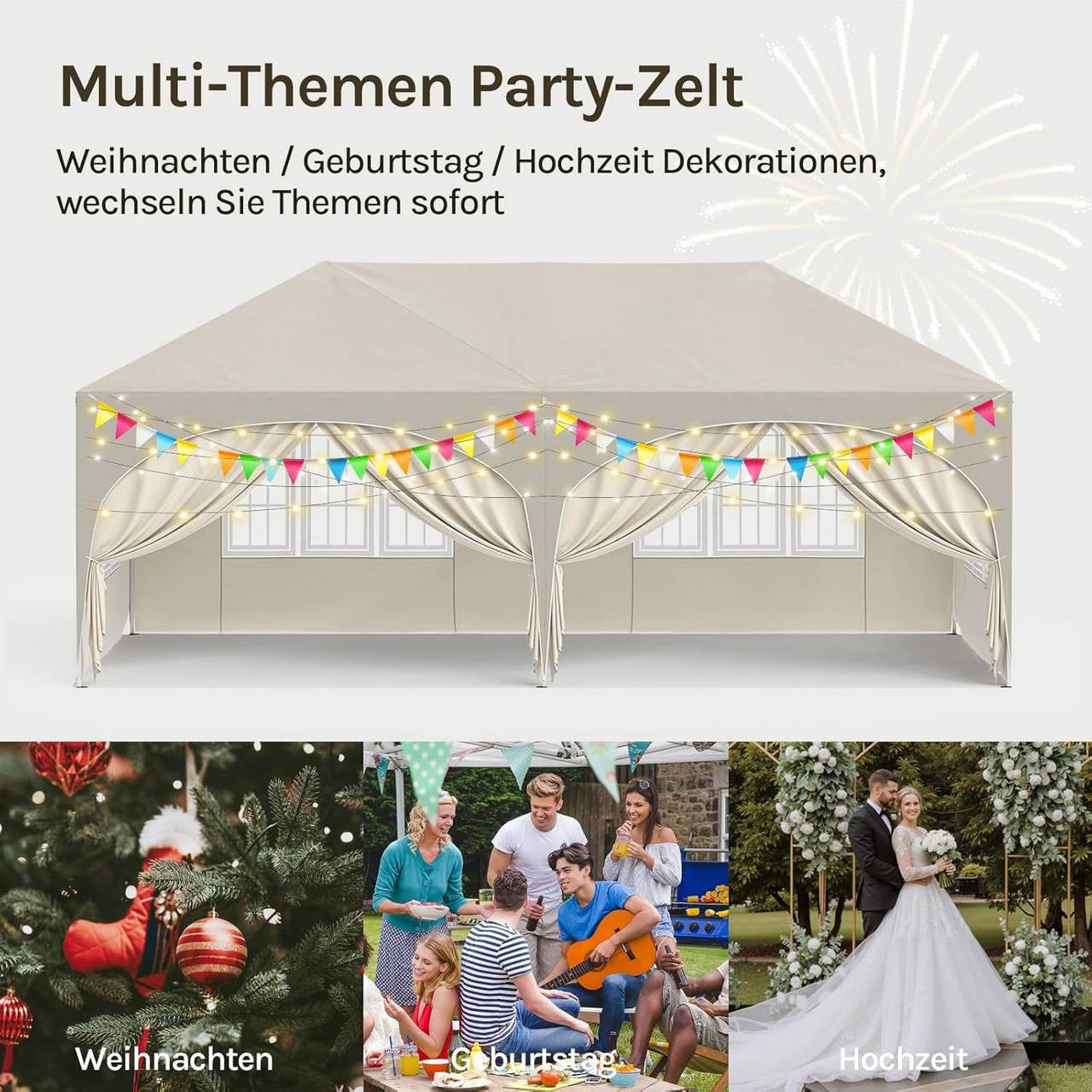 24goodz Pavilion 3x6 m - Water-Resistant & UV Protection 50+ - Durable 210D Oxford Fabric - For Outdoor Gatherings - Beige