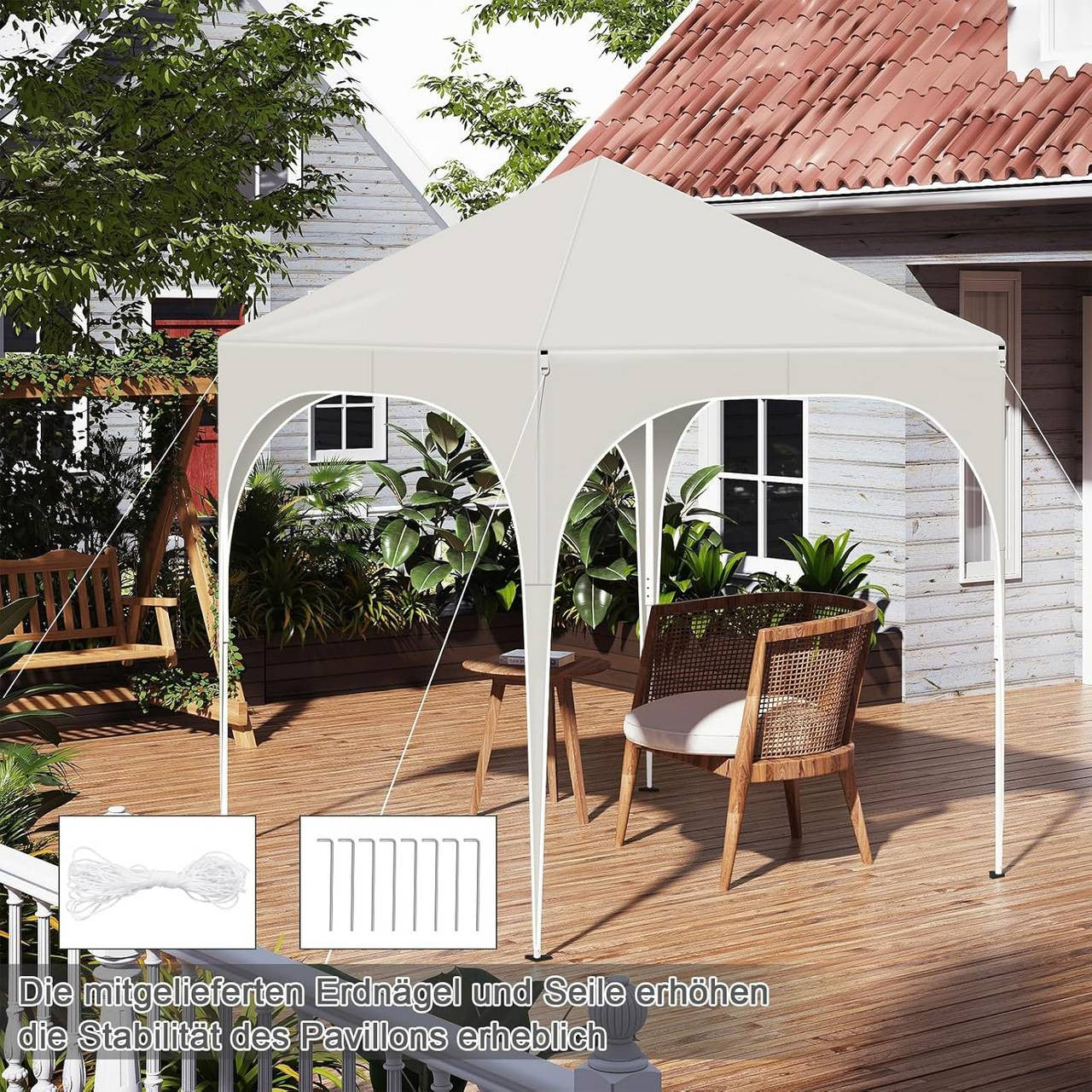 24goodz Folding Pavilion 2x2m - UV Protection - Easy to Use - Silver Coated Oxford Fabric - For Outdoor Gatherings - Beige