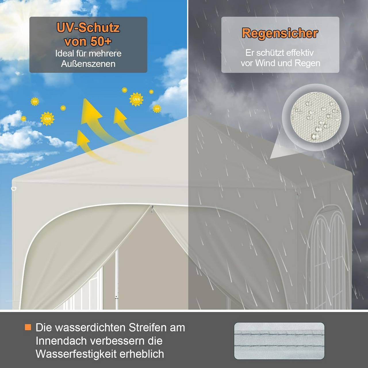 24goodz Folding Pavilion 2x2m - UV Protection - Easy to Use - Silver Coated Oxford Fabric - For Outdoor Gatherings - Beige